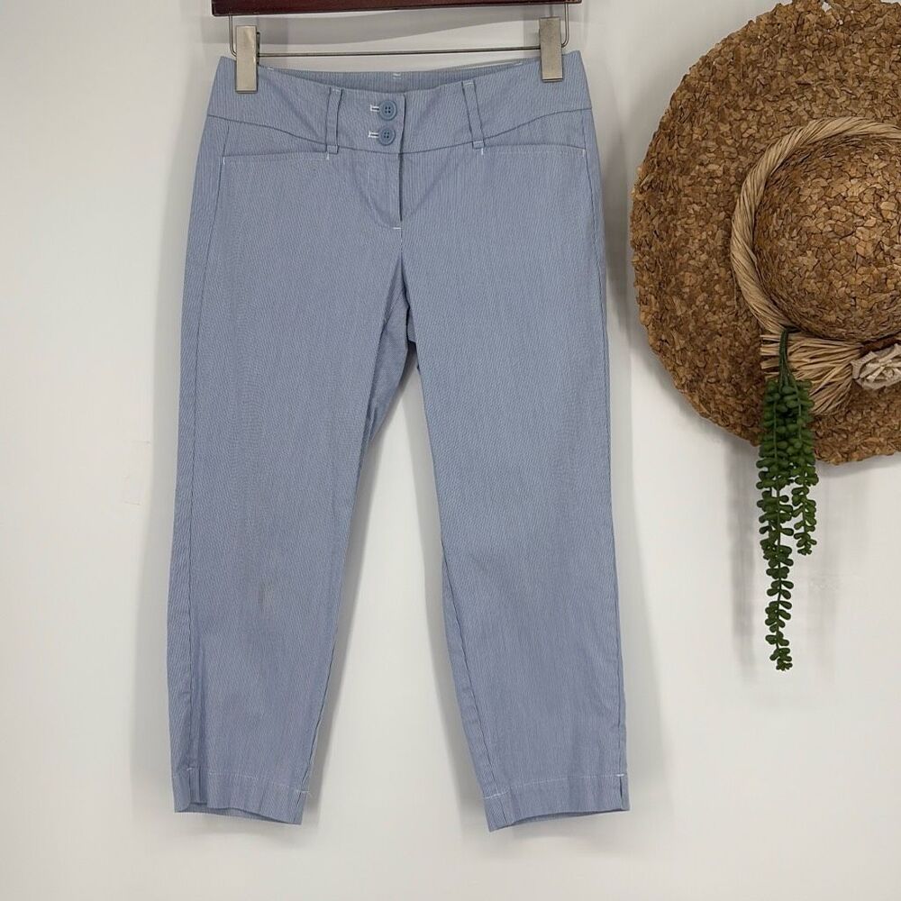Loft Petites Pinstripe Mid-Rise Original Cropped Pants Blue White 00P